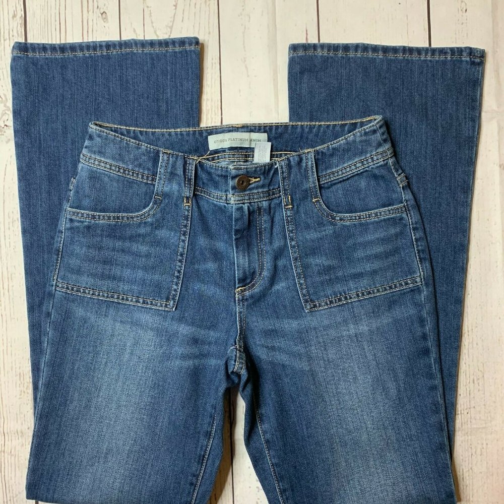 Chicos Womens Blue Bootcut Jeans Size 0